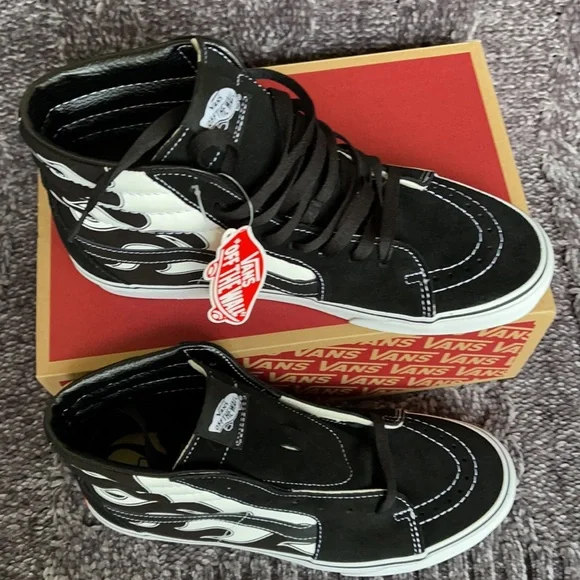 Vans Sk8-Hi Flame Black/White MENS - Picture 4 of 16